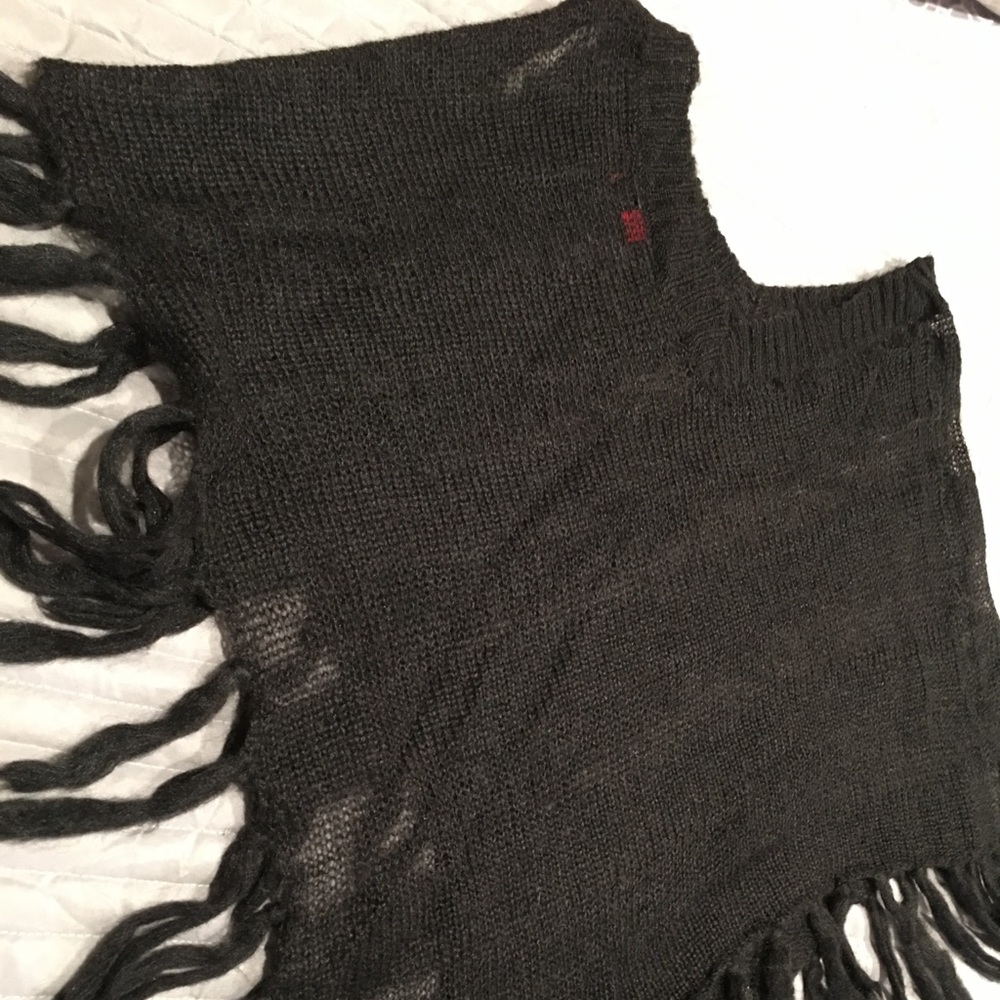 Black Fringe Sweater Poncho